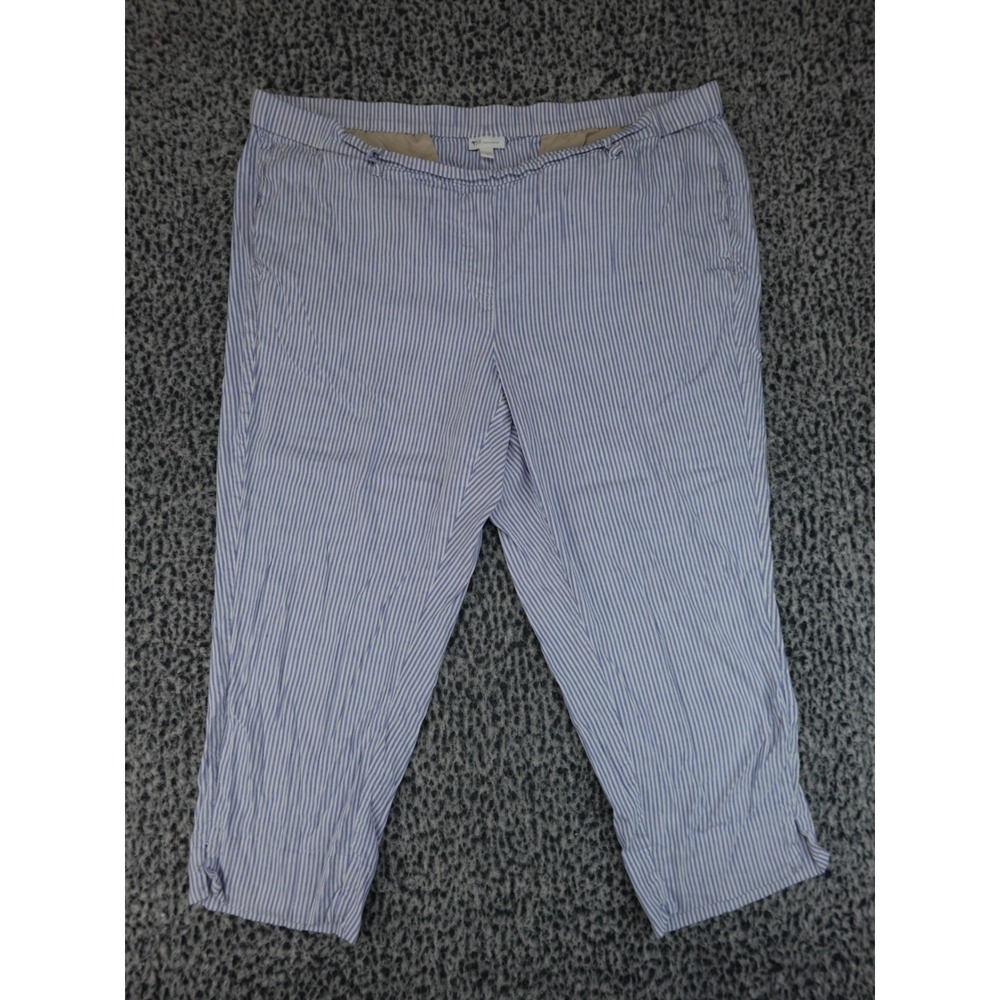 J. Jill Blue White Striped Linen Stretch Cropped Pants‎ Womens 18 Casual Summer
